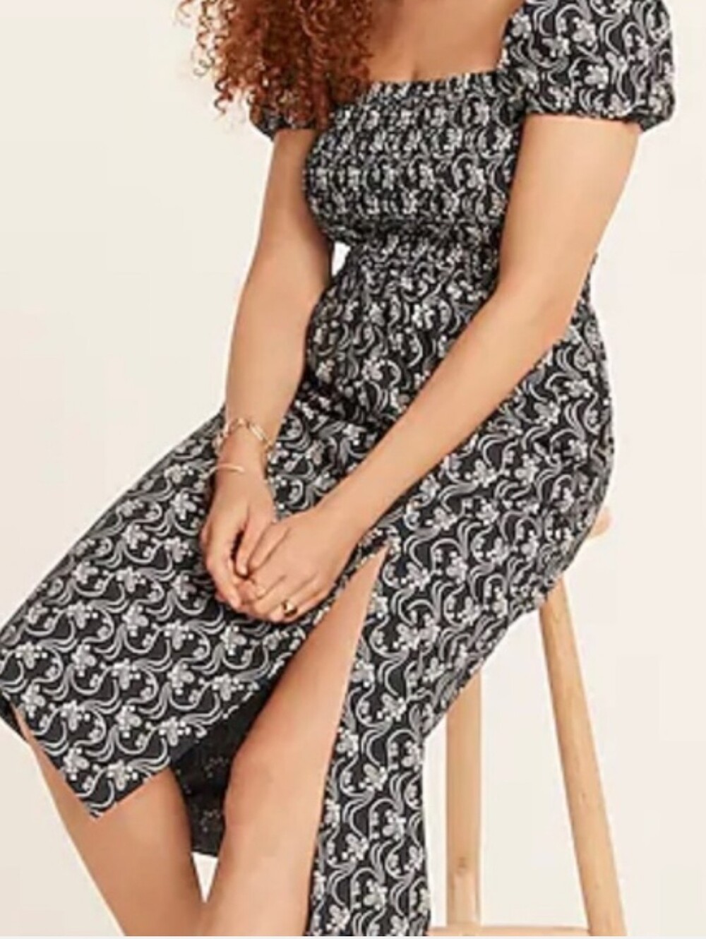 J.Crew 100% Cotton Navy Floral Smocked Puff-Sleeve Midi Summer Dress S